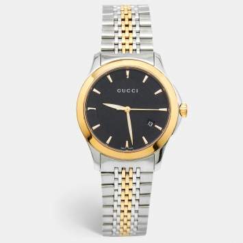 Pre Owned Gucci Black Two Tone Stainless Steel G-Timeless YA126410 Men's Wristwatch 38 mm 