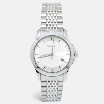 Pre Owned Gucci Silver Stainless Steel G-Timeless YA126401 Men's Wristwatch 38 mm