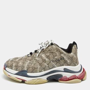 Pre Owned Gucci x Balenciaga Brown Canvas The Hacker Project Triple S Sneakers Size 45