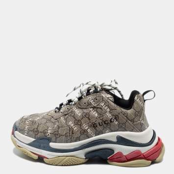 Pre Owned Gucci X Balenciaga Brown Canvas Triple S Sneakers Size 41