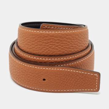 Hermes Gold/Noir Togo and Box Leather Reversible Belt Strap 90 CM