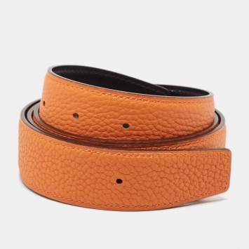 Pre Owned Hermès Orange/Noir Togo and Box Leather Belt Strap 90 CM