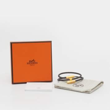Pre Owned Hermes Tournis Tresse Leather Gold Plated Bracelet