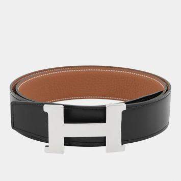 Pre Owned Hermes Constance 32mm Black Gold Box Calfskin Togo Calfskin Leather Men's Belt 100