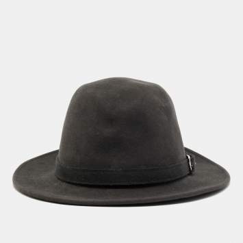 Pre Owned Hermès Carbon Black Felt Funky Fedora Hat Size 61 