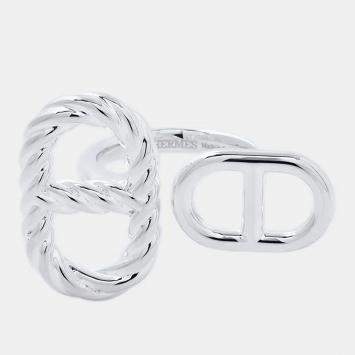 Pre Owned Hermes Chaine d'Ancre Alea II Torsade Silver 925 Ring Size EU 53