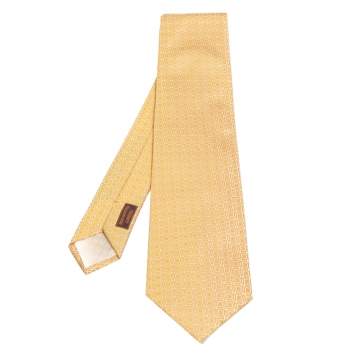 Pre Owned Hermes Yellow H Au Square Pattern Silk Tie