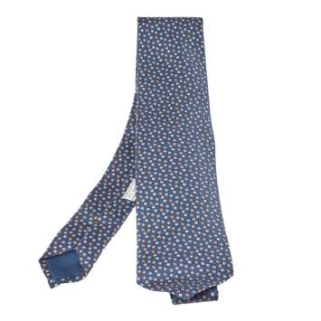 Pre Owned Hermes Blue Bille En Tete Silk Tie
