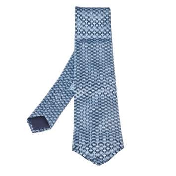 Pre Owned Hermes Azure Blue Marine Fonce Silk Tie