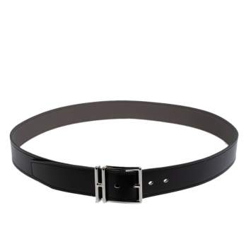 Pre Owned Hermes Noir/Etain Box and Togo Leather Nathan Reversible Belt 100 CM
