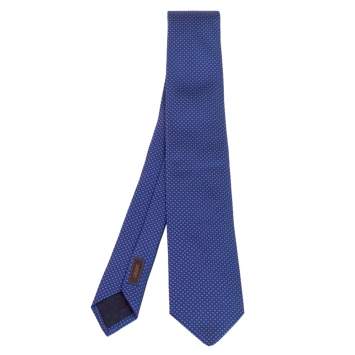 Pre Owned Hermes Blue 7 Mega Chariot Silk Tie 