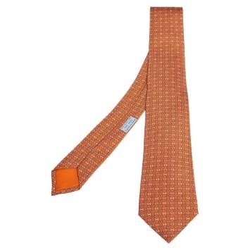 Pre Owned Hermès Orange 7 H Street Silk Tie
