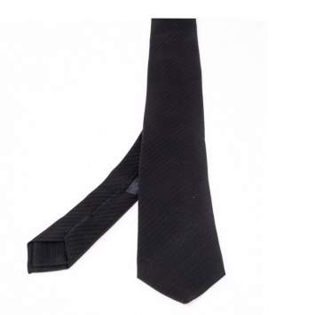 Pre Owned Hermes Black 7 Shinny Silk Tie 