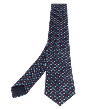Pre Owned Hermes Navy Blue 7 Job Interview Silk Twill Tie