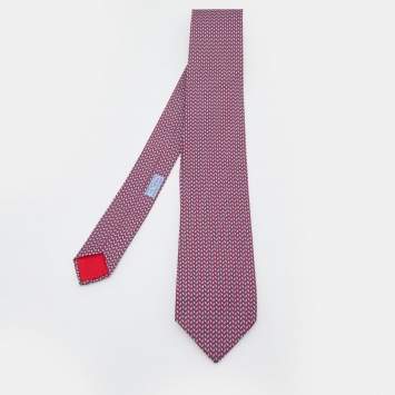 Pre Owned Hermes Purple Dans Le Mille Printed  Silk Tie