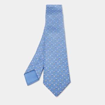 Pre Owned Hermès Blue 7 H Flying Hermès Silk Slim Tie