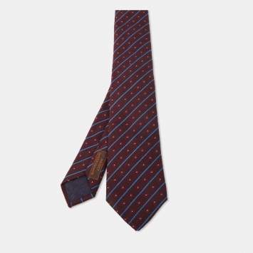 مملوكة مسبقًا Hermès Burgundy Fleurs En Club Silk & Wool Jacquard Slim Tie