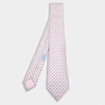 Pre Owned Hermès Pink Luck Printed Silk Slim Tie