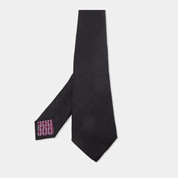 Pre Owned Hermès Black Chevron Recto Verso Silk Slim Tie