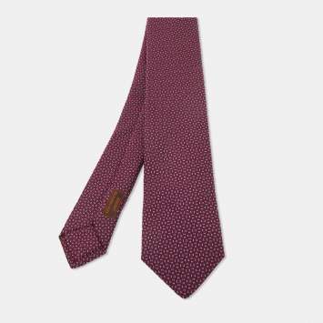Pre Owned Hermès Navy Blue & Red 7 Drift Silk Jacquard Slim Tie