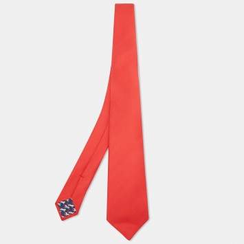 Pre Owned Hermès Red Chevron Recto Verso Silk Slim Tie