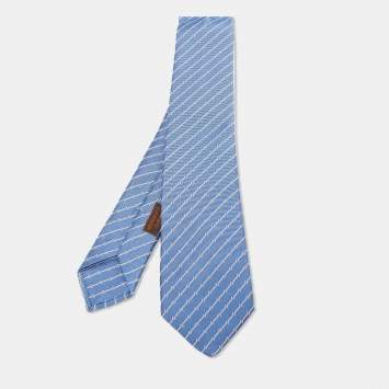 Pre Owned Hermès Blue H Quadrige Silk Jacquard Slim Tie