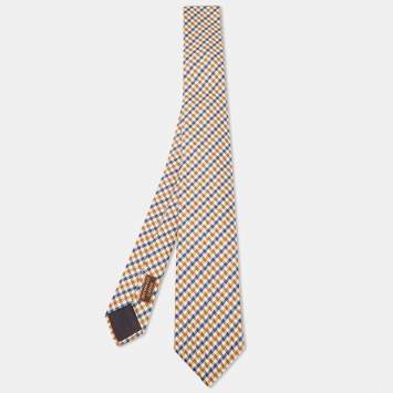 Pre Owned Hermès Multicolor English Boy Silk Jacquard Slim Tie