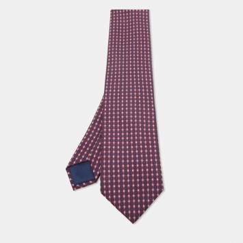 Pre Owned Hermes Navy Blue Print Silk Clou De Forge Tie 