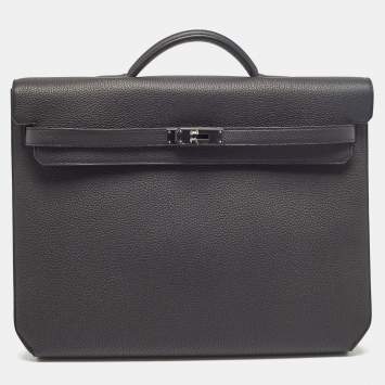 Pre Owned Hermes Noir Togo Leather Kelly Depeches Monochrome 36 Briefcase