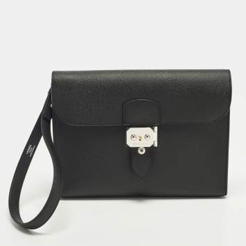 مملوكة مسبقًا Hermes Sac a Depeches 24 Noir Epsom Leather Pouch