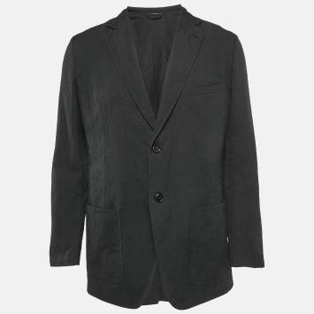 Pre Owned Hermès Black Cotton Jacquard Single Breasted Blazer XL