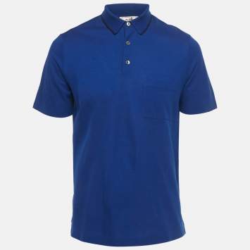 Pre Owned Hermes Royal Blue "H" Embroidered Cotton Polo T-Shirt M