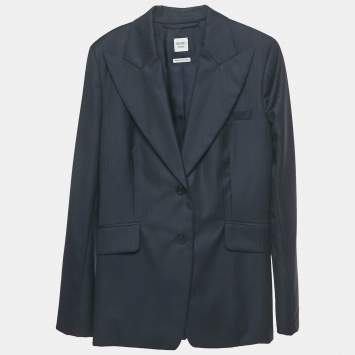 مملوكة مسبقًا Hermès Navy Blue Herringbone Wool Blazer XXS