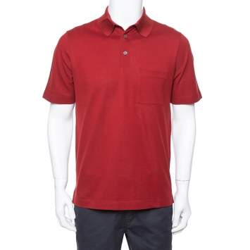 Pre Owned Hermes Maroon Cotton Pique Short Sleeve Polo T-Shirt M