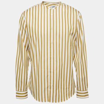 Pre Owned Hermes Yellow Striped Cotton Round Neck Shirt L