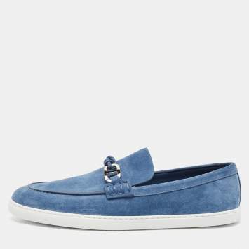 Pre Owned Hermes Blue Suede Ignacio Slip On Sneakers Size 44.5