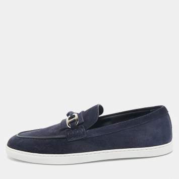 Hermès Navy Blue Suede Ignacio Loafers Size 42.5