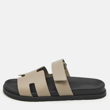 Hermes Grey Leather Chypre Sandals Size 42.5