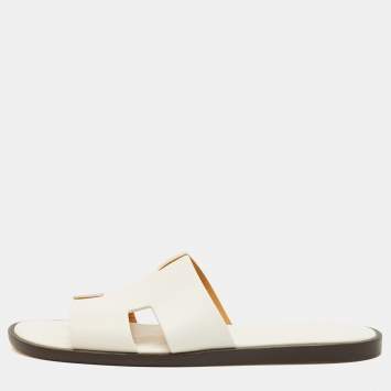 مملوكة مسبقًا Hermès Izmir Size 44.5 White Leather Slide Sandals