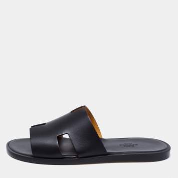 Pre Owned Hermes Black Leather Izmir Slide Sandals Size 40