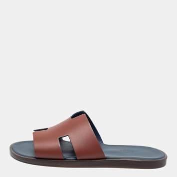 Pre Owned Hermès Brown Leather Izmir Slide Sandals Size 41