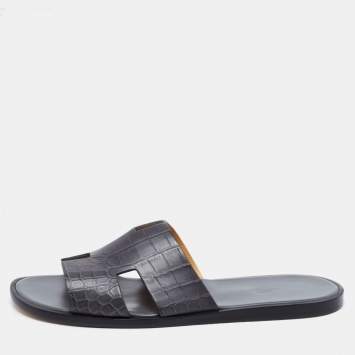 Pre Owned Hermès Grey Crocodile Leather Izmir Flats Size 45