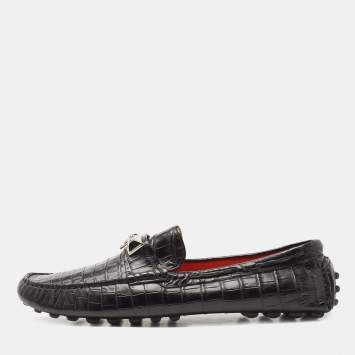 Pre Owned Hermes Black Matt Crocodile Niloticus Irving Loafers Size 45