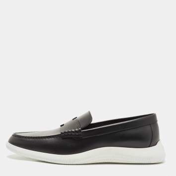 Pre Owned Hermes Black Leather Slip On Sneaker Loafers Size 43.5