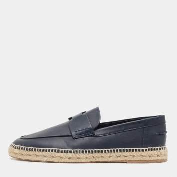 Pre Owned Hermes Navy Blue Leather Trip Espadrilles Size 46