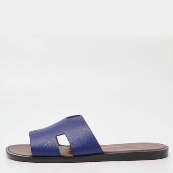 Hermes Blue Leather Izmir Flat Sandals Size 42