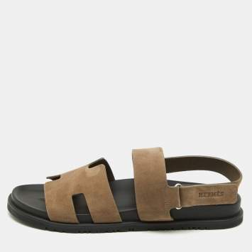 Pre Owned Hermes Taupe Suede Chypre Sandals Size 45