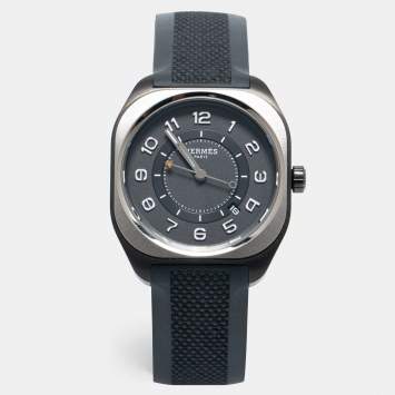 Pre Owned Hermes Grey Titanium Rubber H08 SP1.471 Men's Wristwatch 39 mm