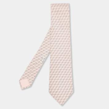 Pre Owned Hermès Light Pink Geometric Print Silk Traditional Tie