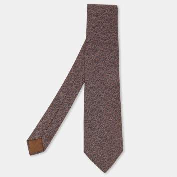 Pre Owned Hermes Midnight Blue Interlinked Ring Pattern Silk Tie